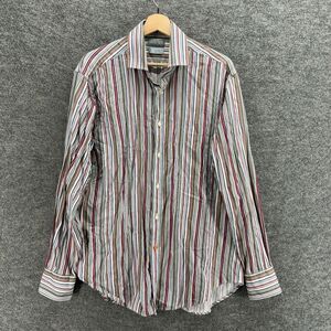 Thomas Dean Shirt Men L Large Gray Striped Button Up Collared Long Sleeve Cotton